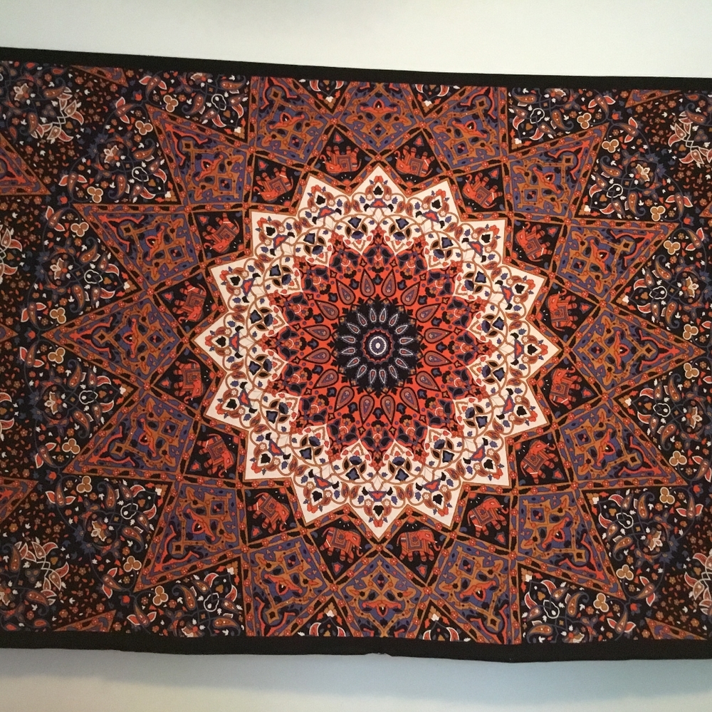 Orange Indian Mandala 90X60  Wall Tapestry Picnic